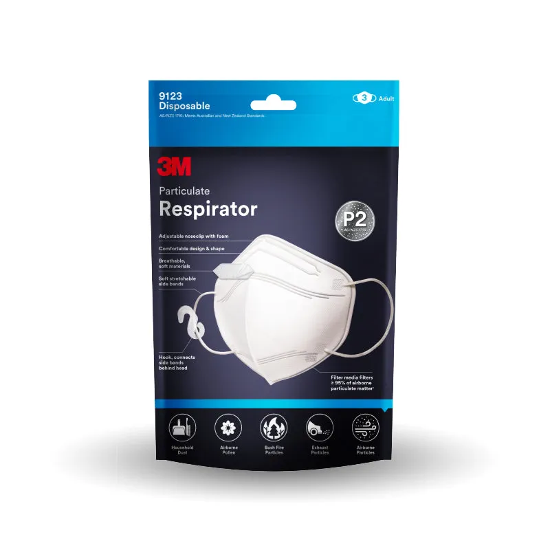 3M Disposable P2 Respirator Mask | 9123EN | 3-Pack | Protective Face Mask