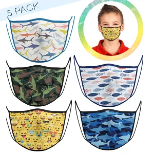 5 Pack Boy - KIDS FACE MASK - With pocket for filter