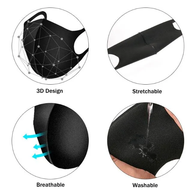 Black Unisex Washable & Reusable Fashion Face Mask Mouth Cover - Pack of 10