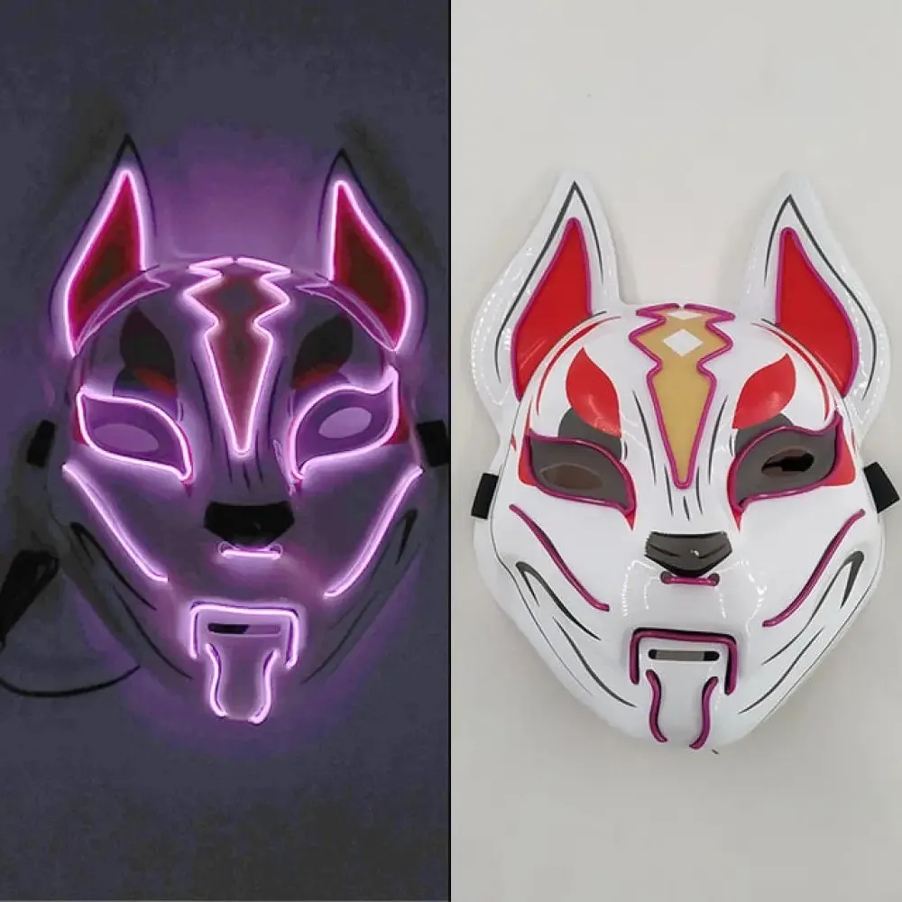 Fashion Anime Expro Decor Glowing Fox Mask Cosplay Japanese Anime Character Led Neon Light Mask for Party Halloween