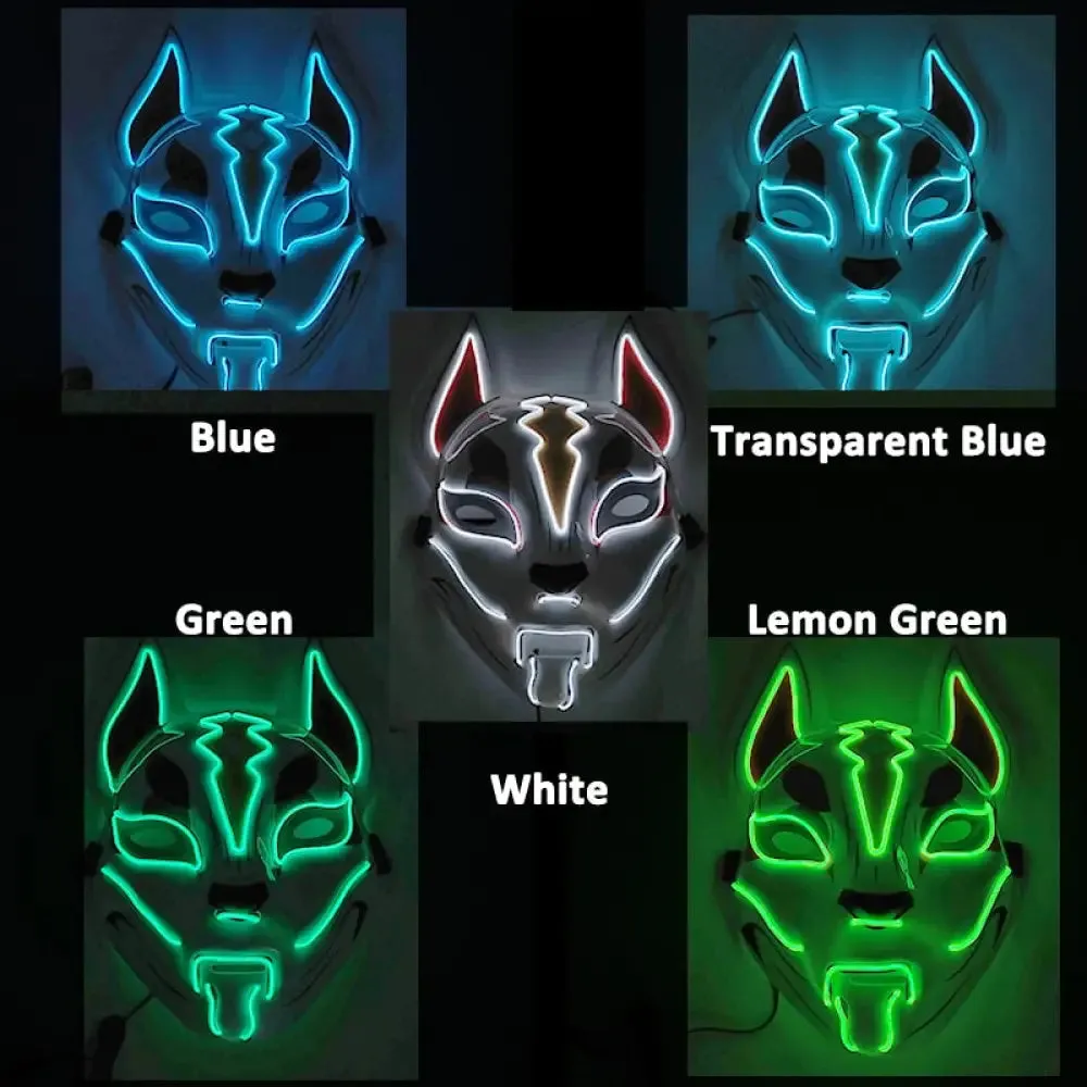 Fashion Anime Expro Decor Glowing Fox Mask Cosplay Japanese Anime Character Led Neon Light Mask for Party Halloween