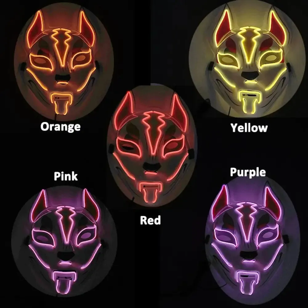 Fashion Anime Expro Decor Glowing Fox Mask Cosplay Japanese Anime Character Led Neon Light Mask for Party Halloween