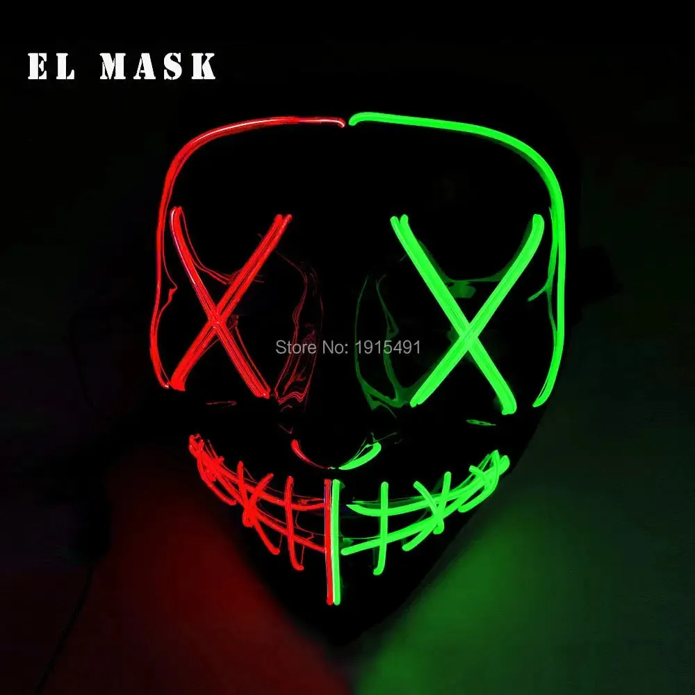 Fashion Carnival Neon Led Mask Halloween El Cold Mask Horror Face Mascara Deadpool Cosplay Mask for Night Club Festival