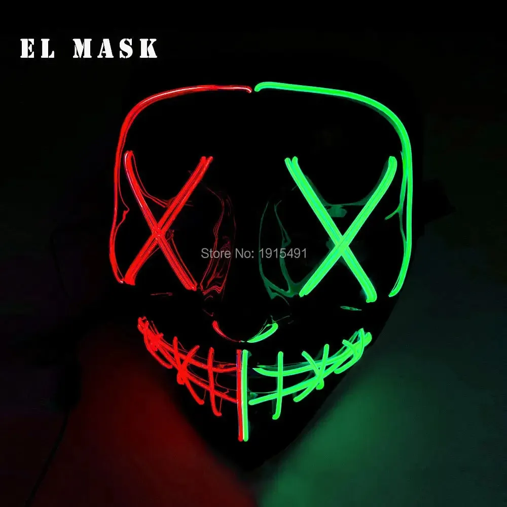 Fashion Carnival Neon Led Mask Halloween El Cold Mask Horror Face Mascara Deadpool Cosplay Mask for Night Club Festival