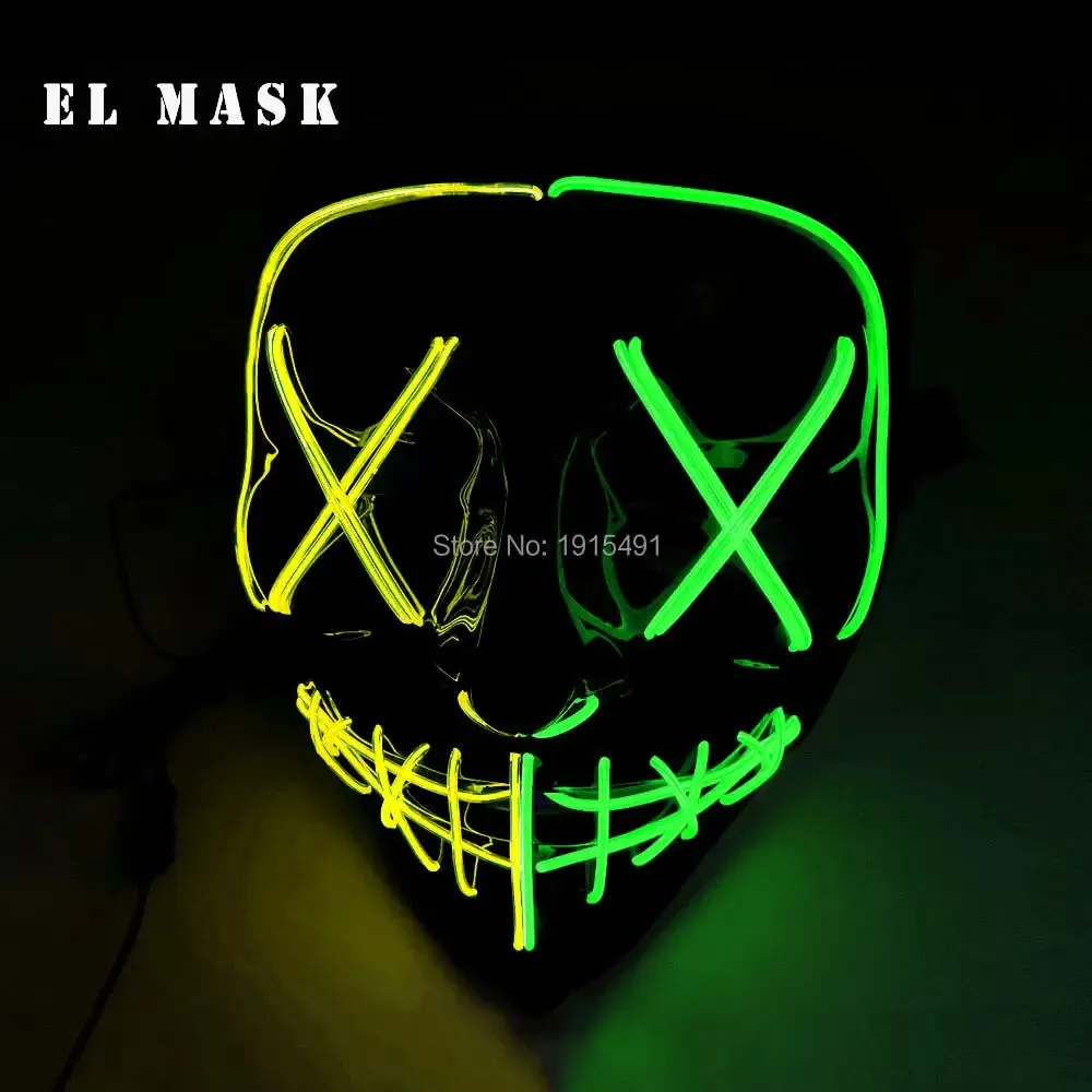 Fashion Carnival Neon Led Mask Halloween El Cold Mask Horror Face Mascara Deadpool Cosplay Mask for Night Club Festival
