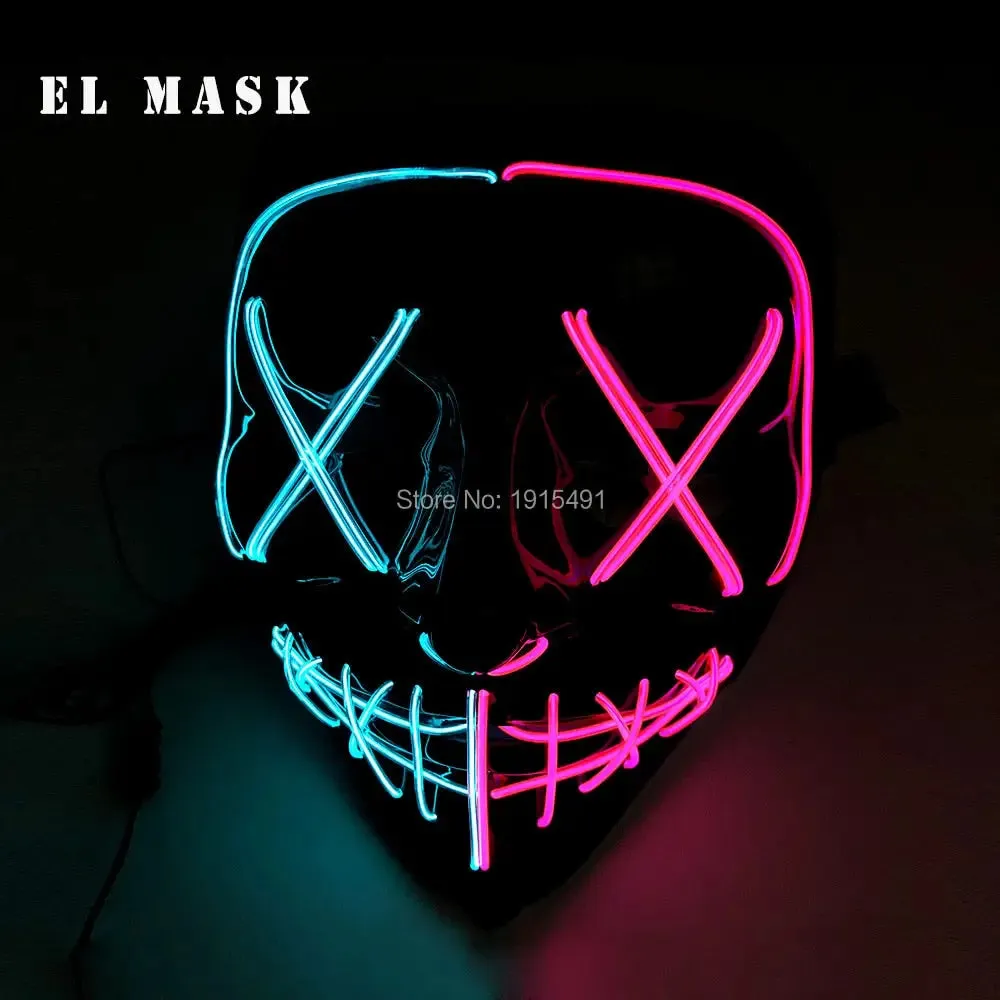 Fashion Carnival Neon Led Mask Halloween El Cold Mask Horror Face Mascara Deadpool Cosplay Mask for Night Club Festival