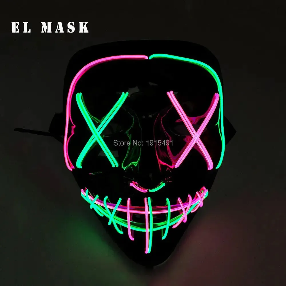 Fashion Carnival Neon Led Mask Halloween El Cold Mask Horror Face Mascara Deadpool Cosplay Mask for Night Club Festival