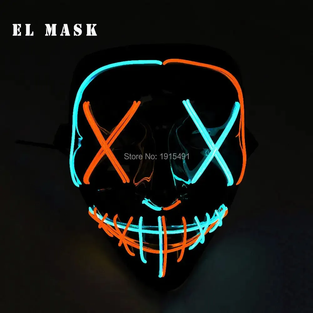 Fashion Carnival Neon Led Mask Halloween El Cold Mask Horror Face Mascara Deadpool Cosplay Mask for Night Club Festival