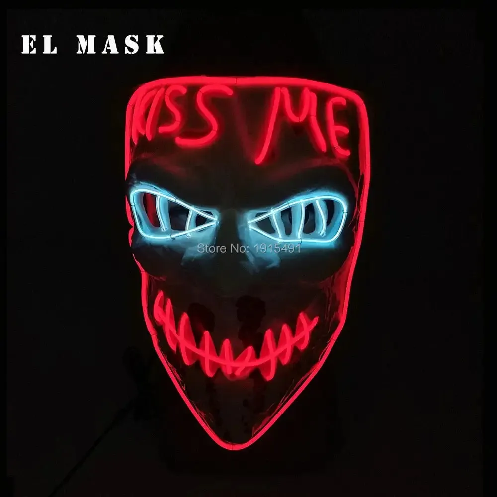 Fashion Carnival Neon Led Mask Halloween El Cold Mask Horror Face Mascara Deadpool Cosplay Mask for Night Club Festival