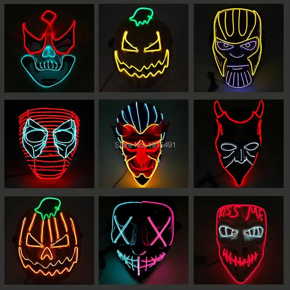 Fashion Carnival Neon Led Mask Halloween El Cold Mask Horror Face Mascara Deadpool Cosplay Mask for Night Club Festival