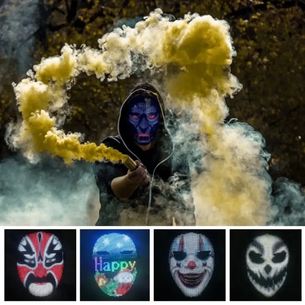 Fashion Led Luminous Face Changing Mask Diy Pattern Bluetooth Connection Wonderful Mask for Carnival Music Rave Dj Party