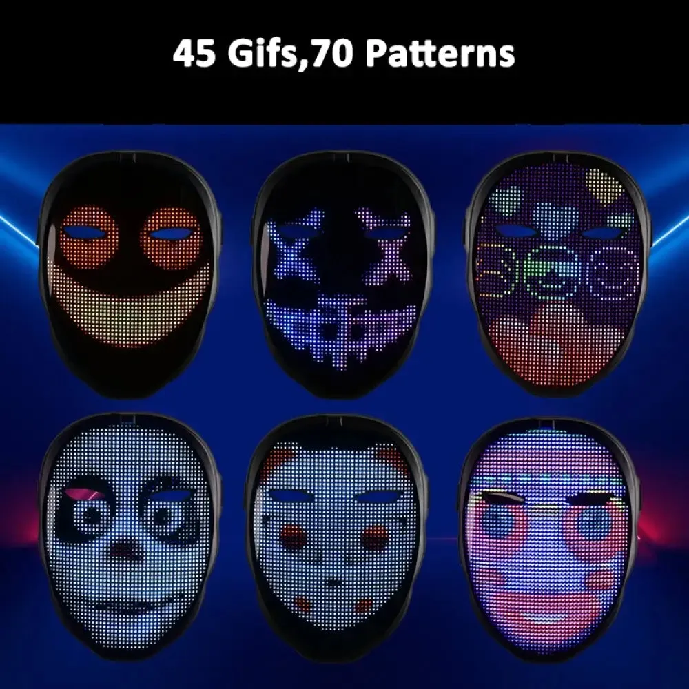 Fashion Led Luminous Face Changing Mask Diy Pattern Bluetooth Connection Wonderful Mask for Carnival Music Rave Dj Party