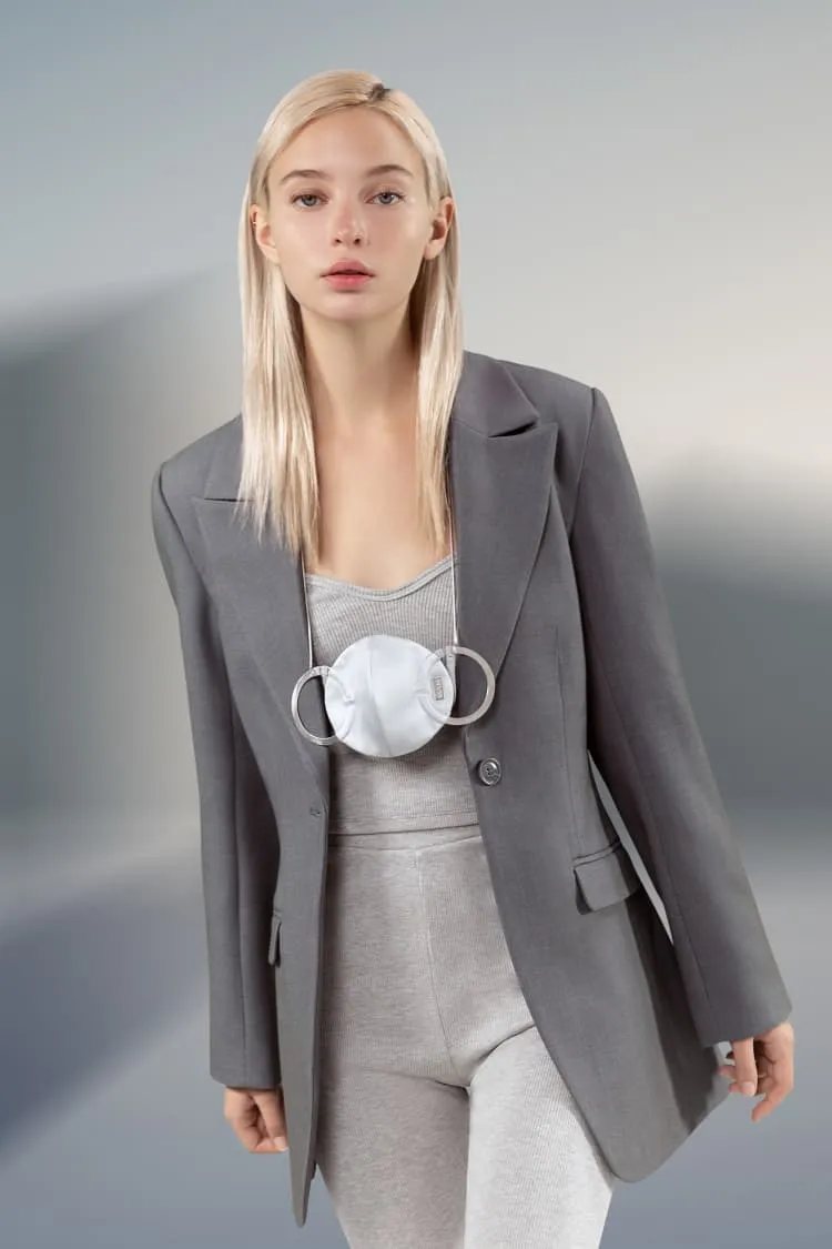Grey silk mask with chain