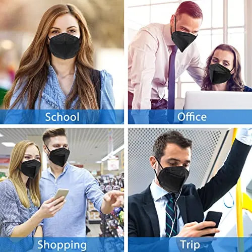 OKIAAS KN95 Face Mask,  5-Layer Black Masks , Face Protection Against PM2.5, Dust, Pollen and Haze, for Women, Men