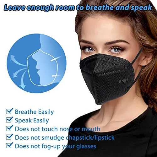 OKIAAS KN95 Face Mask,  5-Layer Black Masks , Face Protection Against PM2.5, Dust, Pollen and Haze, for Women, Men