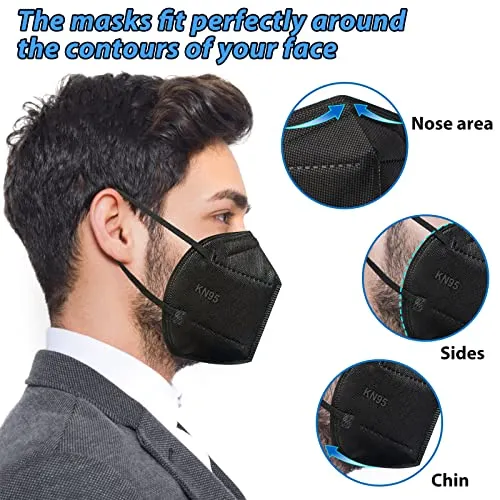 OKIAAS KN95 Face Mask,  5-Layer Black Masks , Face Protection Against PM2.5, Dust, Pollen and Haze, for Women, Men