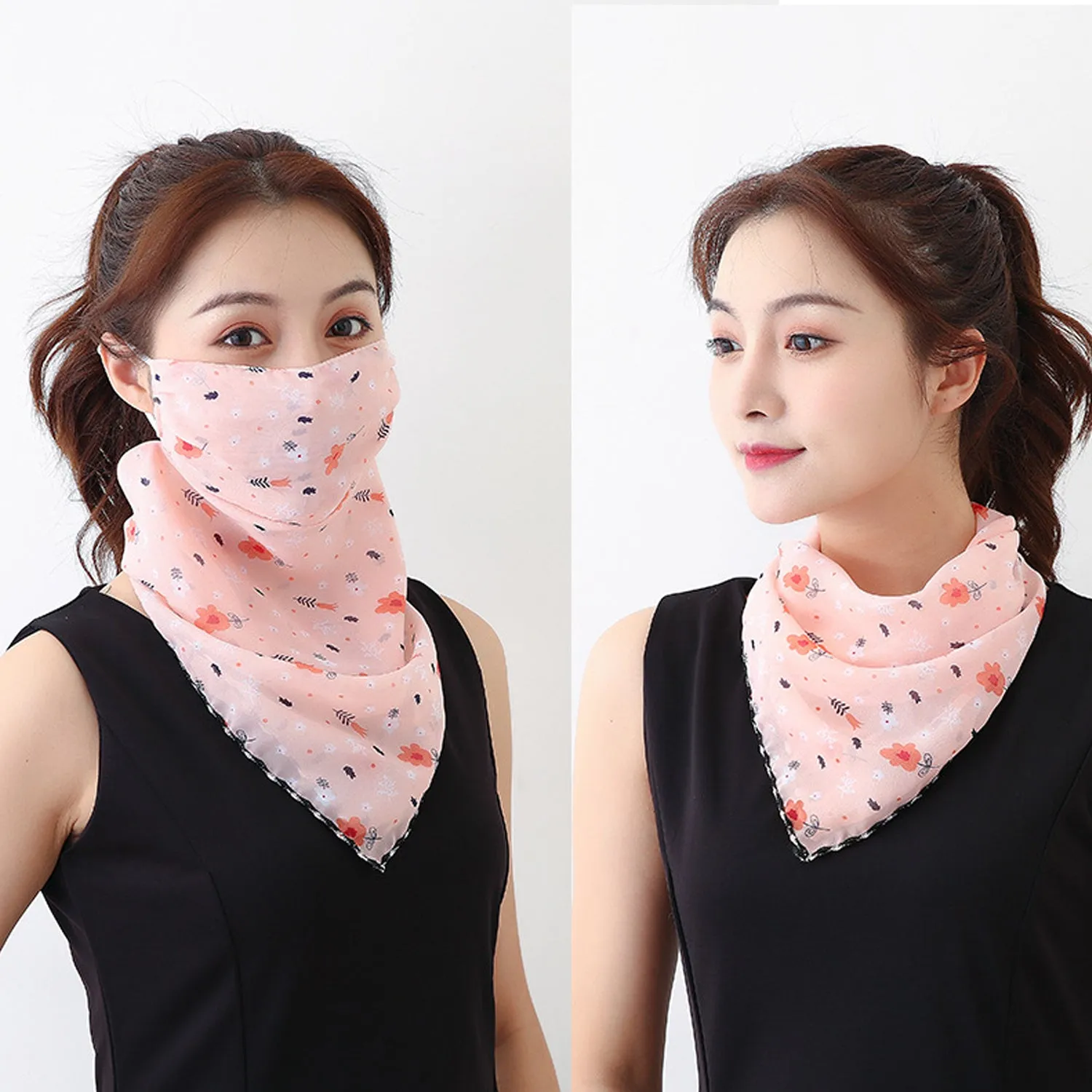 Snow Bud Flowers Pink Bandana Scarf With Ear Loops